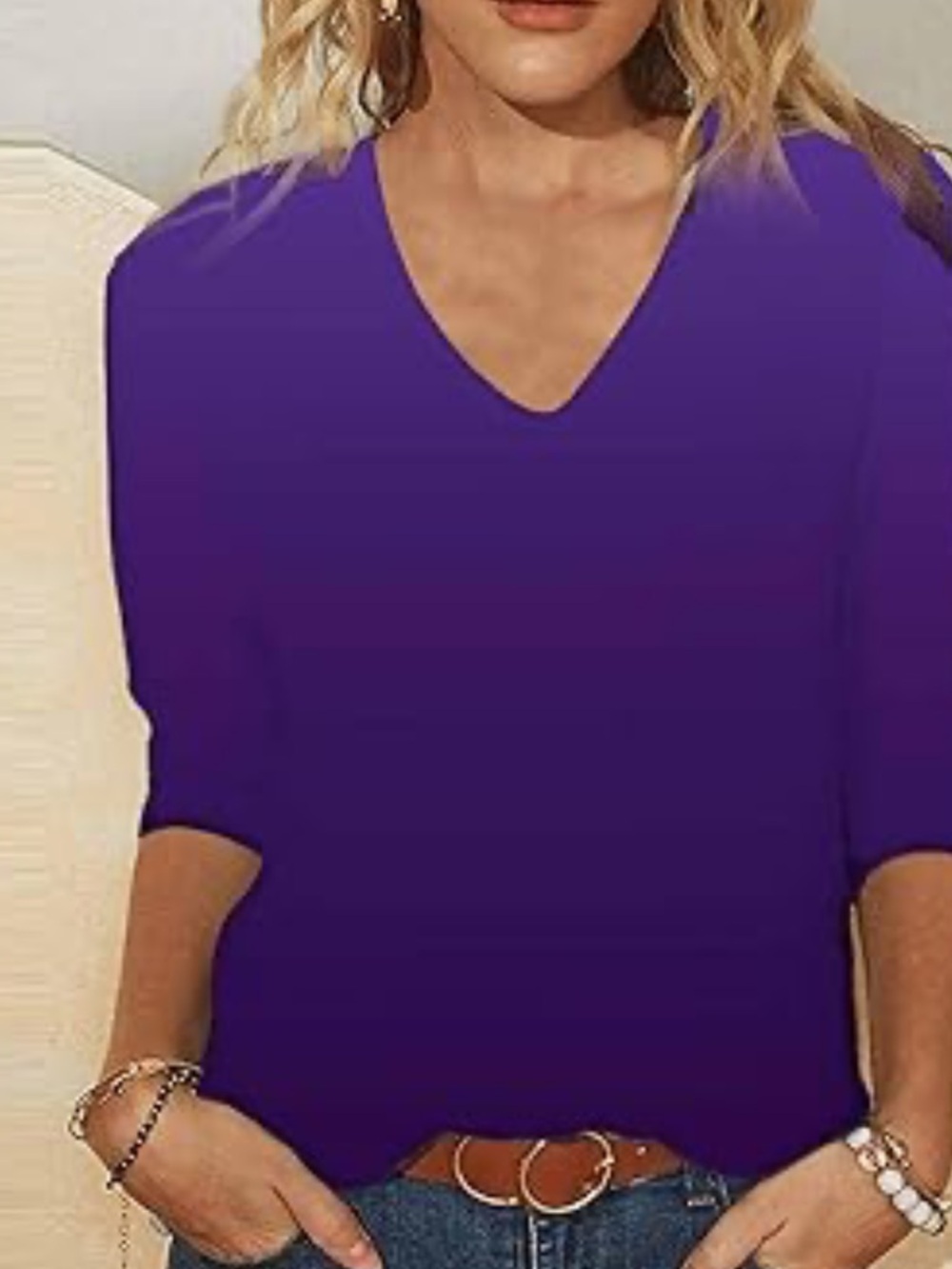 Massimo Dutti Purple V-Neck Long Sleeve Top